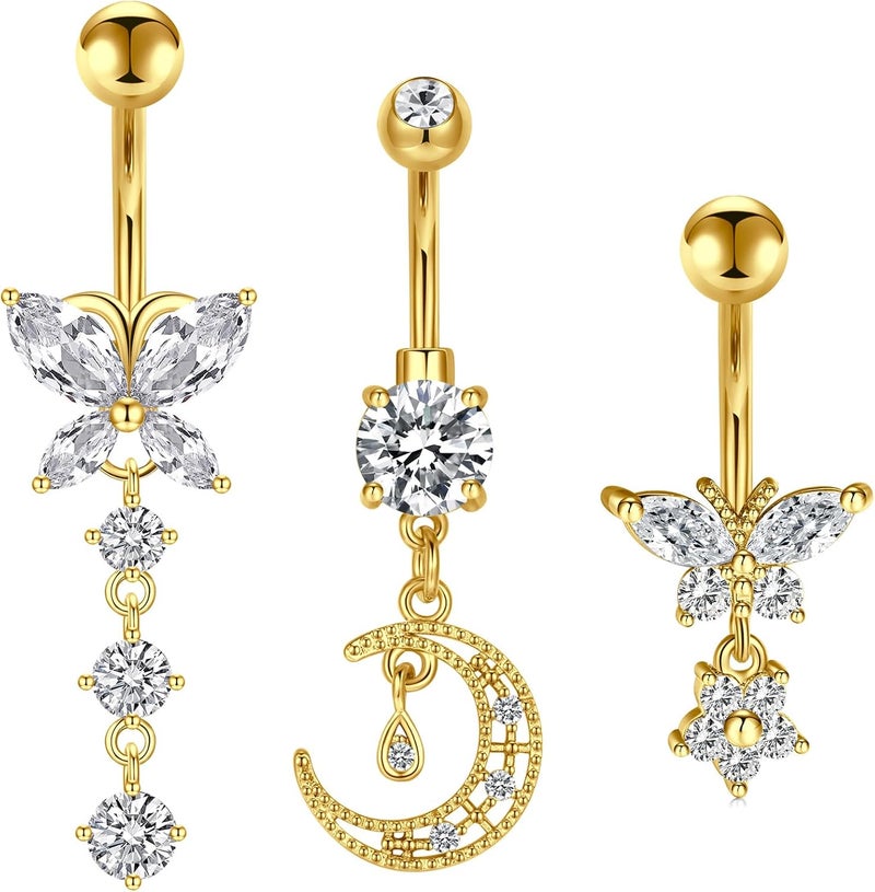 MODRSA Silver Gold Belly Button Ring for Women Clicker Hoop Belly Rings Opal Navel Piercing Jewelry Dangle Hypoallergenic Surgical Steel Dainty Dangling Navel Rings for Women - Image 1